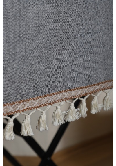 Dnc Home Tekstil Ndchome Keten Gri Antrasit Şeritli Ponpon Runner 150 X 45 Antrasit