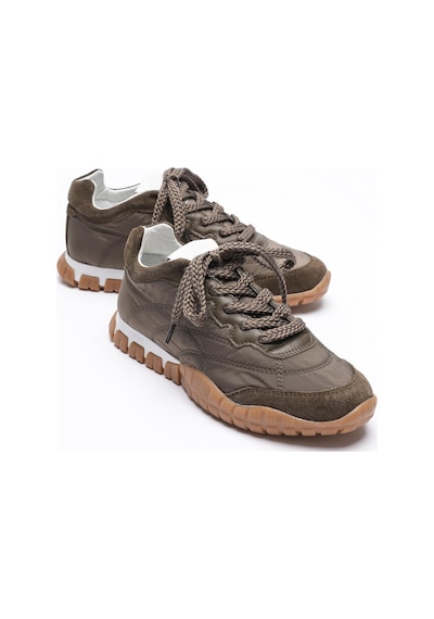 Mubiano Kadın Hakiki Süet Bağcıklı Krep Tabanlı Anorak Detaylı Sneaker Yeşil Minu Yeşil