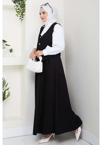 Bestenur İkili Gabardin Yelek Etek Takım 1400 - Siyah Siyah