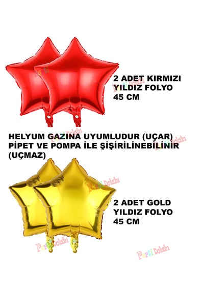 4'lü Yılbaşı Gold Kırmızı Yıldız Folyo Balon Seti Yeni Yıl Christ