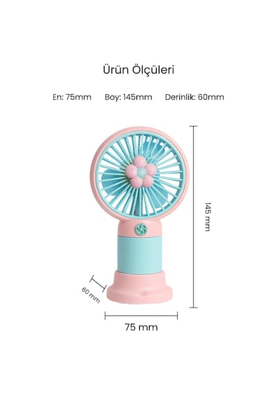 Şarjlı El Fanı Çiçek Desenli El Pervanesi Soğutucu El Fanı Mavi