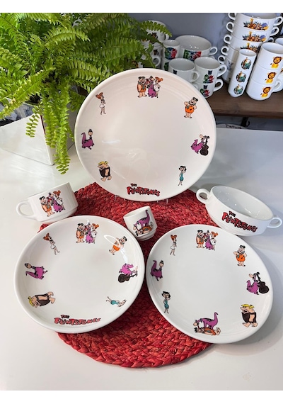 6 Parça Taş Devri Çakmaktaş Model Çocuk Bebek Yemek Takımı Çok Renkli