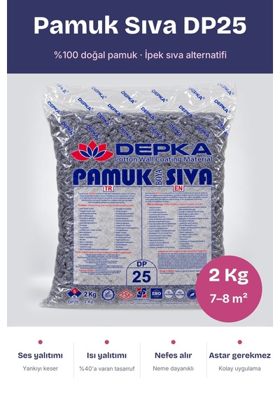 Depka Pamuk Sıva Dp25 2 Kg 7-8 M² İpek Sıva Alternatifi Isı Ve Ses Yalıtımlı Dekoratif Sıva
