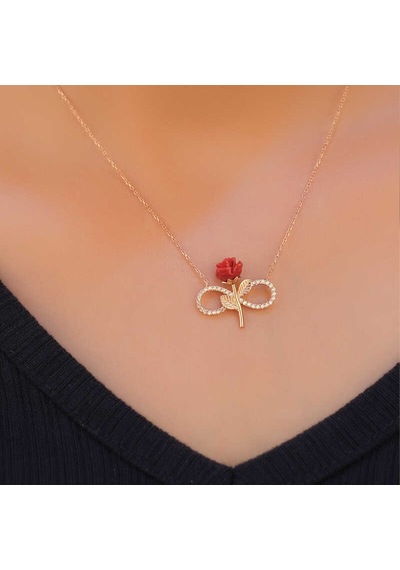 Gümüş Rose Sonsuz Gül Bayan Kolye Rose
