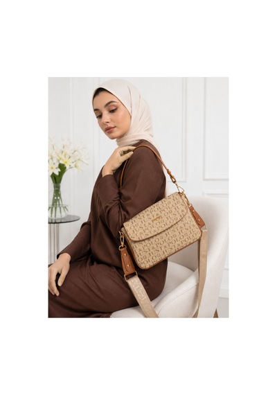 Genel Markalar Yeni Sezon Kolon Askılı 4 Bölmeli Kadın Çantası 25x15cm Kum - Taba