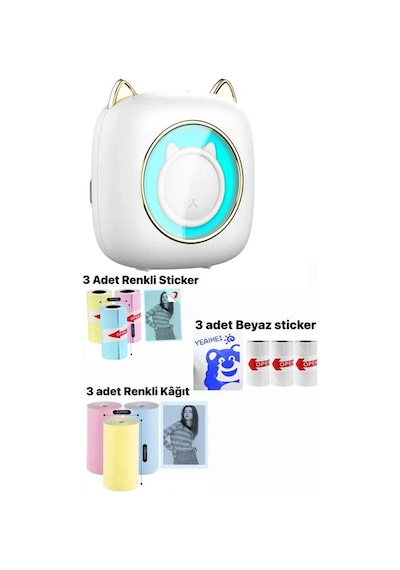Schulzz C23 Mini Yazıcı + 3 Beyaz + Renkli Sticker Ve Rulo