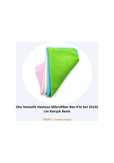 Trobus Oto Temizlik Havlusu Mikrofiber Bez 4'lü Set 32x32 Cm Karışık Renk