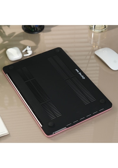 Apple Uyumlu MacBook Air 13 Kılıf Simli Parlak Vinil Sert Hard Case Tpu Taban İnce Hafif A2337 A2179 A1932 Açık Pembe
