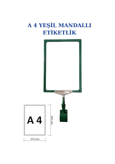 3 Adet Yeşil A4 Mandallı Raf Sepet Etiketi Çerçeveli Etiketlik Yeşil