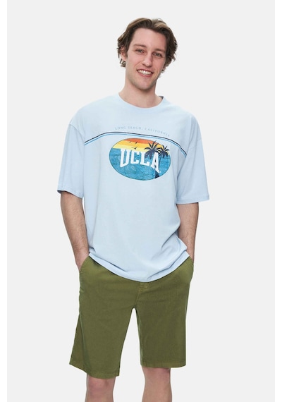 Ucla Aıre Gök Mavi Bisiklet Yaka Baskılı Oversize Erkek Tshirt Gök Mavi