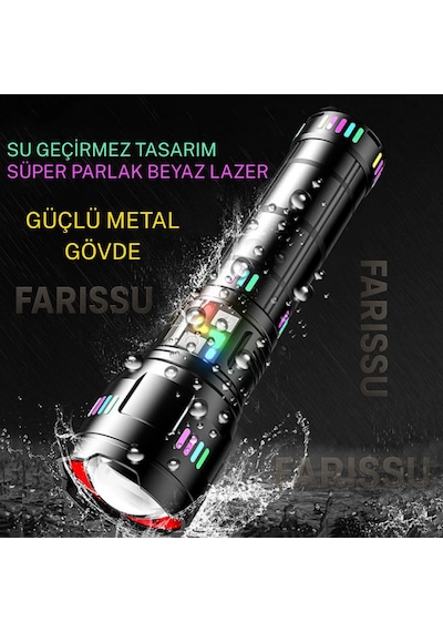 Or-w518 Ultra Güçlü Beyaz Lazer Led El Feneri 100w, 6000 Lümen, 2 Km Zoom Menzil Powerbank Özellikli Siyah