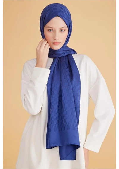 Belli Geometrik Desen Fresh Safir Şal 3 Lacivert