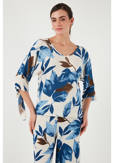 Lela Desenli Regular Fit Truvakar Kol V Yaka Alt-Üst Bayan Takım 5865357 Saks