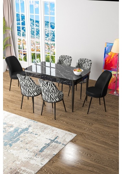 Canisa Concept Zen Serisi 80x132 Mdf Açılabilir Siyah Mermer Desen Masa Takımı 4 Zebra Ve 2 Siyah Sandalye Masa Siyah Mermer Desen Sandalye S Zebra Desen Canisa Concept Zen Serisi 80x132 Mdf Açılabilir Siyah Mermer Desen Masa Takımı 4 Zebra Ve 2 Siyah Sandalye Masa Siyah Mermer Desen Sandalye S Zebra Desen