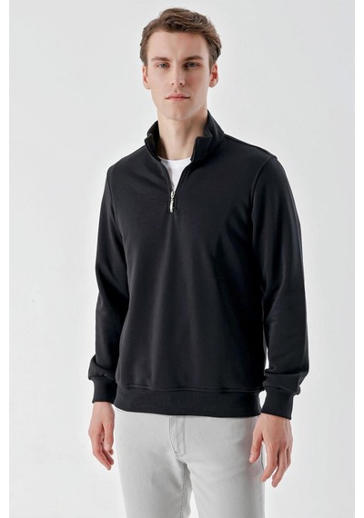 Slimfit Yarım Fermuarlı Dik Yaka 2 İplik Erkek Sweatshirt 001