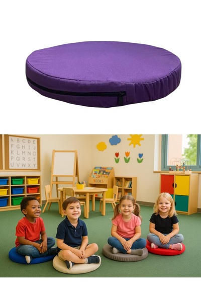 Kreş Anaokulu Yuvarlak Oyun Minderi Aktivite Minderi 40x40x5 Cm - Sandalye Minderi - Bahçe Dekor Minderi Yuvarlak Minder Mor