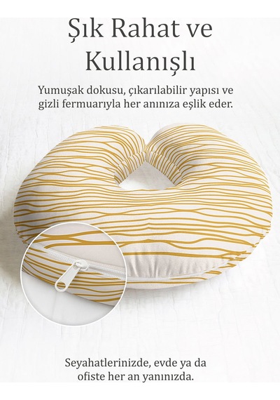 Modern Dalga Çizgili Boyun Yastığı - Minimalist Sarı Krem Yumuşak Seyahat Yastığı Buzlu Ayışığı Lacivert