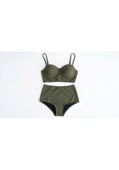 Zi 2 Renk 1 Paket Haki -siyah 2 Takım Yüksek Bel Bikini Takımı Yeşil - Siyah