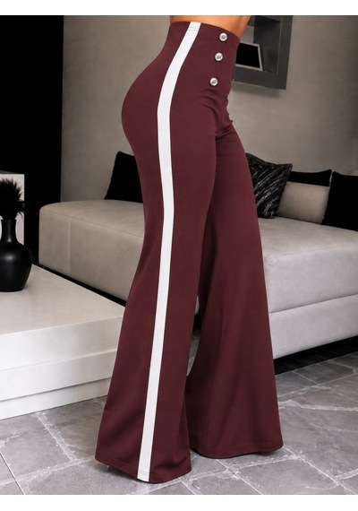 Suma Kadın Yüksel Bel Düğmeli Yandan Şerit Detaylı Paçaya Doğru Genişleyen Ithal Krep Pantolon Pembe