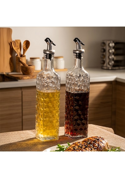 Porsima Dhz90116-1 2li Sızdırmaz Kapaklı Cam Yağlık Sirkelik Yağdanlık 500ml