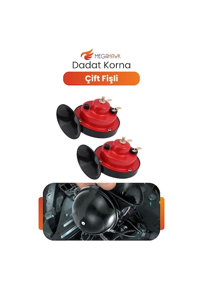 Dadat Korna Çift Fişli 12v Yüksek Sesli Oto Korna Dayanıklı Kırmızı Siyah Güçlü Ses