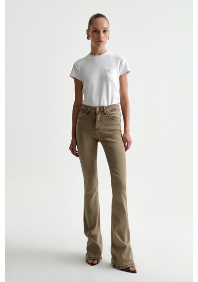 Açelyaokcu High Waist Flare Leg Full Length Stretch Jean Bej