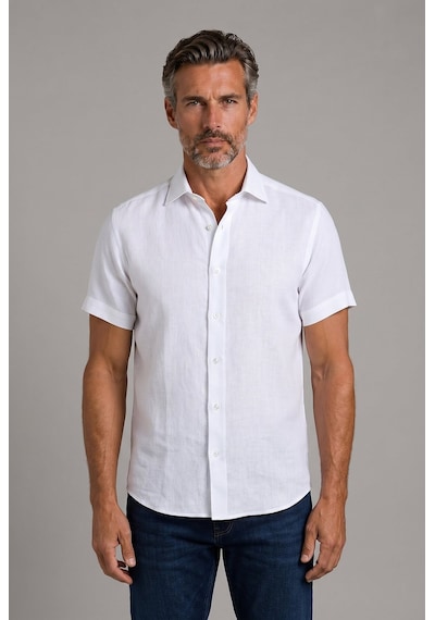 Bisse Beyaz Regular Fit Keten Spor Yaka Gömlek Gmktn3sp224016 D01