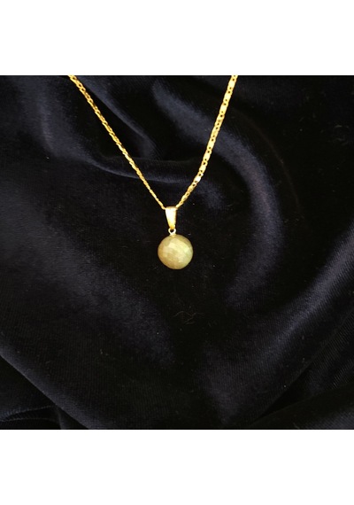 Doğal Labradorit Taşlı Küre Formlu Gold Kulp Detaylı Çelik Zincirli Kolye Mavi Yeşil