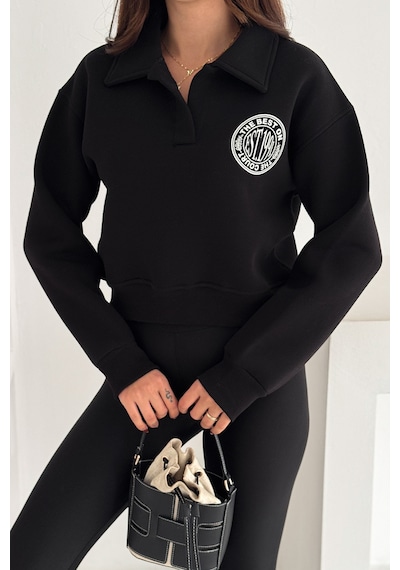 Noa & Noa Kadın Baskılı Oversize Sweatshirt Sporty Season 1992 Siyah