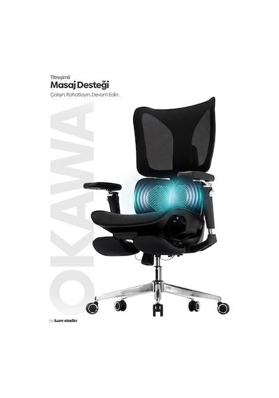 Okawa Titreşimli Masaj Destekli Ergonomik Çalışma Koltuğu - Siyah