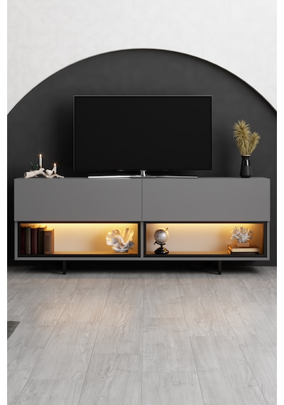 Ekol Siyah Demir Ayaklı Rgb Led Işık Sistemli Antrasit Tv Ünitesi Tv Sehpası M2 Antrasit - Siyah Ekol Siyah Demir Ayaklı Rgb Led Işık Sistemli Antrasit Tv Ünitesi Tv Sehpası M2 Antrasit - Siyah