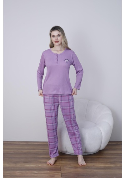 Boyraz Lindros Kadın Pamuk'lu Düğme Yaka Raporlu İnterlok Kışlık Pijama Takımı 05031 - 1 Adet Mor Boyraz Lindros Kadın Pamuk'lu Düğme Yaka Raporlu İnterlok Kışlık Pijama Takımı 05031 - 1 Adet Mor