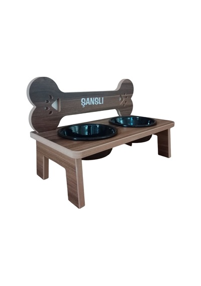 Köpek Su Ve Mama Standı -özel Isim Baskılı-kemik Model-cevizmdf-büyük Irk-seramiksiyahkase-2 1000ml