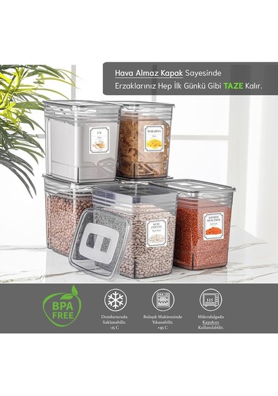 Tr 6'li Lena Jumbo Set- Un Ve Bakliyat Şeker Erzak Saklama Kabı - Dolap Kiler Düzenleyici Kutu 6x5,5 Lt Genel