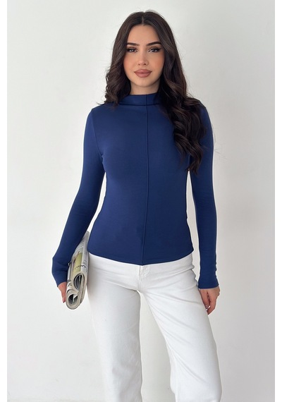 Noa & Noa Kadın Dikiş Detaylı Fit Bluz White Line Mavi