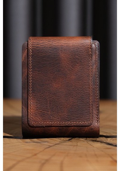 Lenax Leather Mono Hakiki Deri Erkek Cüzdan Gerçek Deri Kartlık Ve Bozuk Para Bölmeli Taba