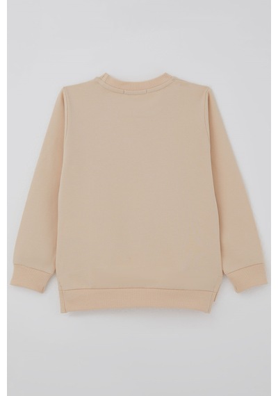 Breeze Kız Çocuk Sweatshirt Sevimli Köpekçik Baskılı Fiyonklu Yazı Baskılı 3-8 Yaş , Bej