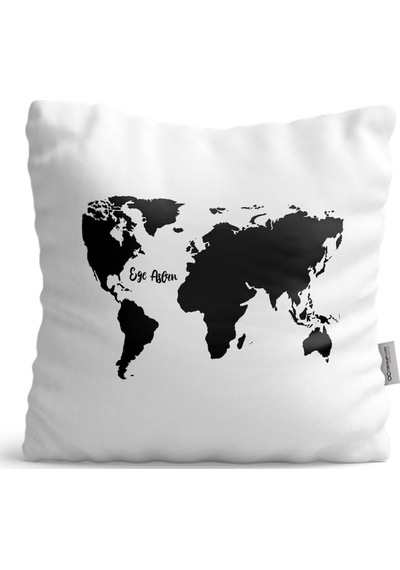 Kişiye Özel World Map Tasarımlı Beyaz Saten Yastık - 1
