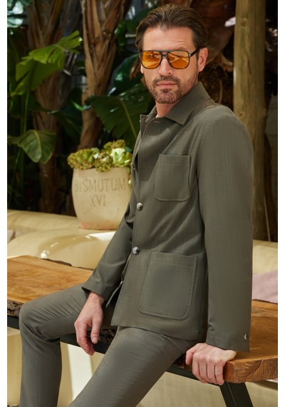 İmza Yeşil Berberi Yaka Slim Fit Esnek Mont 1007260154 Açık Yeşil