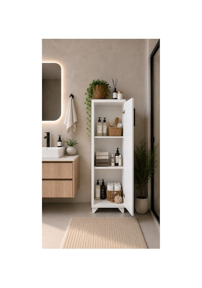 Çok Amaçlı Dolap 3 Raflı Tek Kapaklı Beyaz Düzenleyici Dolap 40x30x106 Cm Beyaz Beyaz