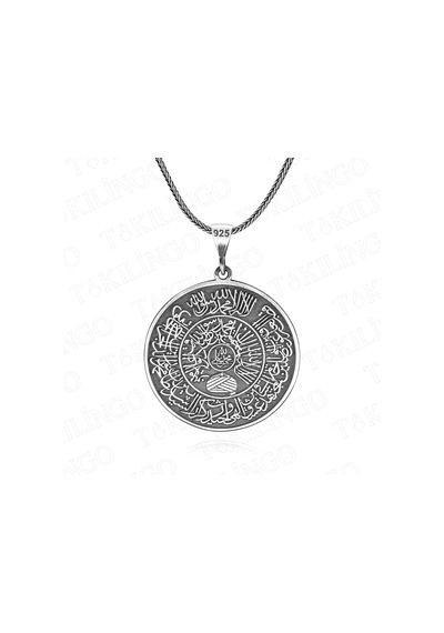 Takılingo 925 Ayar Gümüş Ayetel Kürsi Motifli Zincirli Erkek Kolye Gümüş