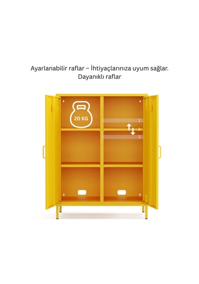 Pera Metal Dolap 2 Kapılı 80,50 X 40 X 109,50 Cm Ral 1018 Sarı