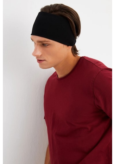 Erkek Pamuklu Penye Kaymaz Ultra Hafif Spor Geniş Saç Bandı Bandana - Tek Ebat / Siyah Siyah