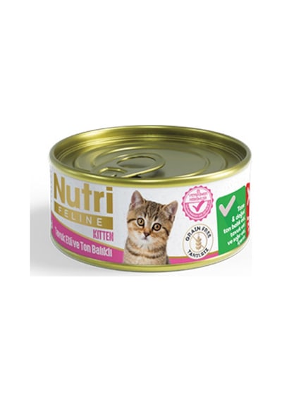 Nutri Feline Kitten Tavuklu ve Ton Balıklı Tahılsız Konserve Yavru Kedi Maması 12 x 85 G