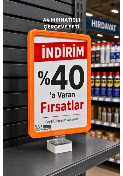 5 Adet - A4 Güçlü Mıknatıs Tutuculu Fiyatlık Etiketlik Dikey Yatay Ve Bilgilendirme Çerçevesi Turuncu