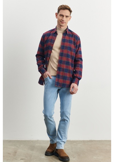 AC&Co / Altınyıldız Classics Comfort Fit Geniş Kesim Düğmeli Yaka %100 Pamuk Flanel Oduncu Gömlek 4A2023100031LBRM Lacivert - Bordo AC&Co / Altınyıldız Classics Comfort Fit Geniş Kesim Düğmeli Yaka %100 Pamuk Flanel Oduncu Gömlek 4A2023100031LBRM Lacivert - Bordo