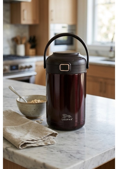 Cooker Leopar 2 Litre Kaşıklı Yemek Termosu Yk1412 Kahverengi