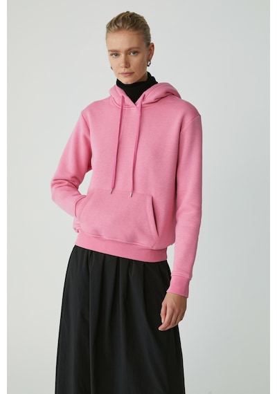 Ethıquet Diane Kadın İçi Polarlı Yumuşacık Comfort Fit Kapüşonlu Pembe Sweatshirt Mavi