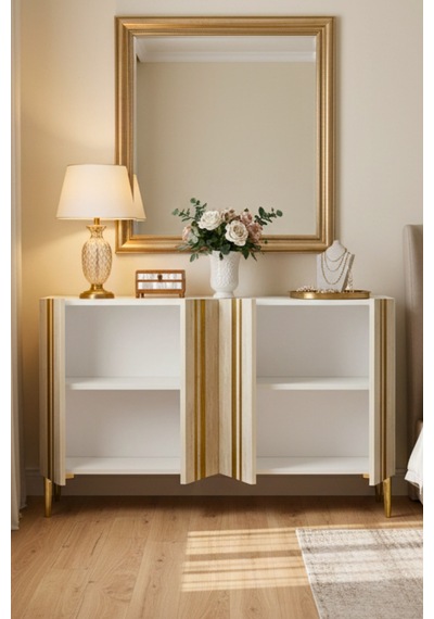 Ka1230btg Mia120 Konsol, Kahve Köşesi Ve Tv Sehpası, Çok Amaçlı Dolap Beyaz - Traverten - Gold 120cm Ka1230btg Mia120 Konsol, Kahve Köşesi Ve Tv Sehpası, Çok Amaçlı Dolap Beyaz - Traverten - Gold 120cm