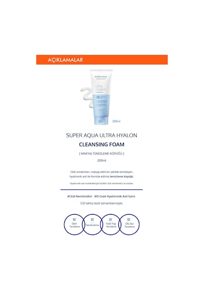 Missha Super Aqua Hyalron Cleansing Foam Hyalüronik Asit İçeren Nemlendirici Makyaj Temizleme Köpüğü 200 ML